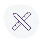 Crossed ruler and pencil icon on a light purple circle