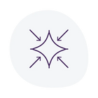 Purple icon of a star with inward-pointing arrows on a white background