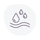 Icon of water droplets and waves in purple on a white background