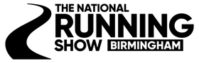 Logo for The National Running Show Birmingham with a black road icon on a white background.