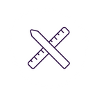 Icon of two crossed rulers with a purple outline on a white background