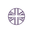 Purple circle with a stylized flag design on a white background