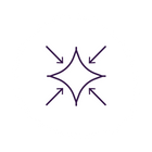 Purple icon of a star with inward-pointing arrows on a white background
