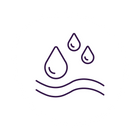 Icon of water droplets and waves in purple on a white background